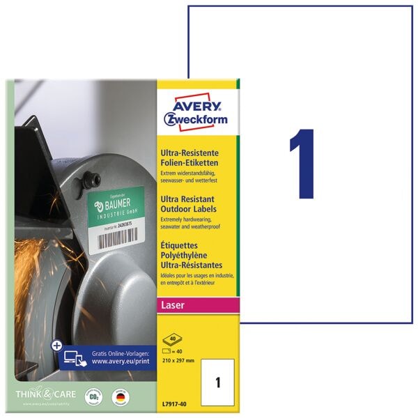 Avery Zweckform 40 Ultra-Resistente 210x297 mm Folien-Etiketten Image