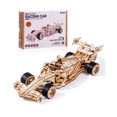 Robotime Rokr 3D Wooden Racing Car Puzzle DIY Model Kit for Adults & Teens, Mechanical Roaring