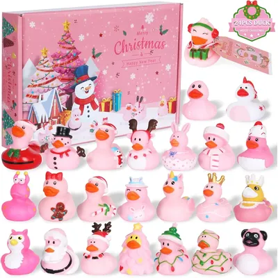 24 Pcs Christmas Rubber Ducks, Car Ducks, Cruise Ducks with Tags for Hiding, Christmas Ducks Toys