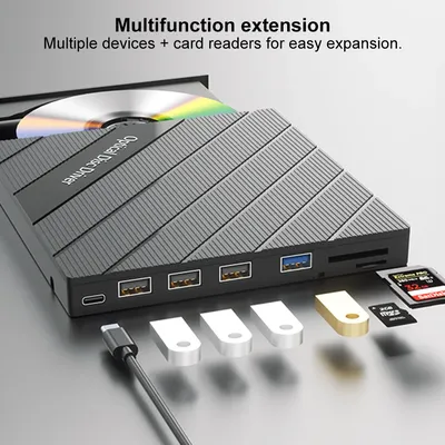 7-in-1 USB 3.0 Type C External CD RW DVD Optical Drives DVD Player Burner Reader Multi-Function