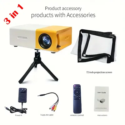 Portable LED projector Equip 72 lnch Screen and Bracket Dlp Full Hd 1000 Lumen Home Theater Media