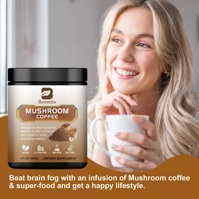 Lion Mane Mushroom Coffee with Cordyceps & Reishi, Energy Support, Mental Clarity, Brain Booster,
