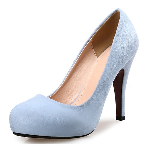 Damen Absätze Pumpen High Heels Einfarbig Pumps Runde Zehe Wildleder Halbschuhe Schwarz Rot Dunkelgrün Image