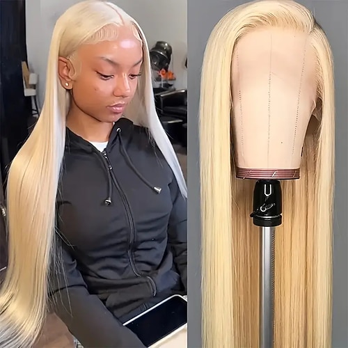 13x4 transparente Lace-Frontal-Perücke 613# blonde gerade Lace-Front-Perücken Echthaar mit Babyhaar Image