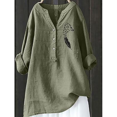 Damen Hemd Hemd aus Baumwollleinen Graphic Elegant Vintage Brautkleider schlicht Langarm V Ausschnitt Lange Oberteile Urlaub Party Täglich Knopf Blau Purpur Grün Frühling Herbst