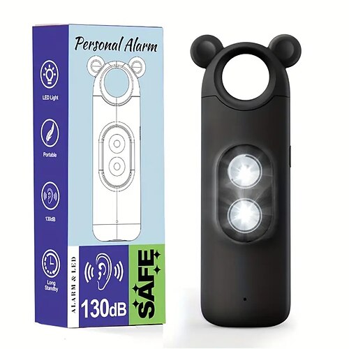 Persönlicher Alarm, sicherer Sound, 130 dB, wiederaufladbar über USB, selbstsirene, Sicherheitsalarme, Sicherheitsgeräte für Frauen und ältere Menschen mit Alarm, Paniktaste, LED Image