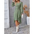 Damen Midikleid Casual kleid Schaukelkleid Wickelkleid A Linie Kleid Brautkleider schlicht Täglich Regular Fit Blumen Langarm V Ausschnitt Schwarz Purpur Grün Sommer Frühling Herbst