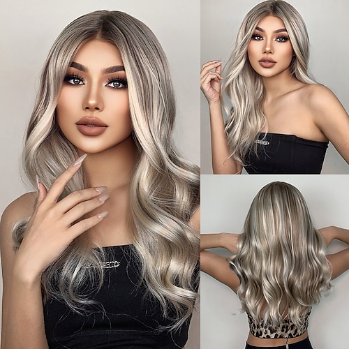 haircube ombre braun/kastanienbraun/golden/wein/schwarz perücke mit spitze vorne lang natur gewellt 1341 t teil kanekalon geflochtene spitzenperücke mit babyhaar für damen 180% dichte Image