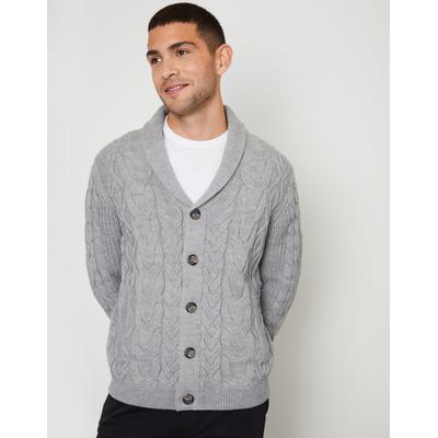 Threadbare Men's Grey Marl Cable Knit Shawl Cardigan