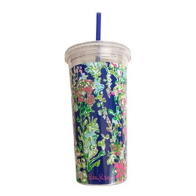 Lilly Pulitzer Dining | Lilly Pulitzer Southern Charm Floral 20 Oz Acrylic Tumbler With Straw Nwot | Color: Blue/Pink | Size: 20 0z