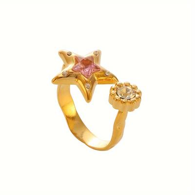 TEMU Elegant Meicem Star And Flower Ring, Luxury Stainless Steel Enamel, Fashionable Women' Ring For Graduation Gift And Party Accessory - All (1pc), Gift For Eid, Ramadan Image