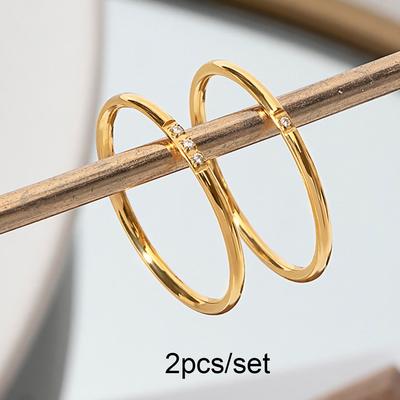 TEMU 2pcs/set Men's Stainless Steel Rhinestone Rings, Elegant Engagement Wedding Rings Gift Jewelry Image