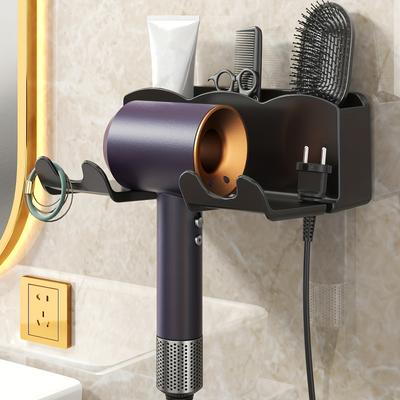 TEMU 1pc Plastic Hair Dryer Holder, No-drill Wall Mount, Space-saving Storage Rack, & Stylish Design, Perfect Organizer For Bathroom Beauty Routine, Industrial Support Image