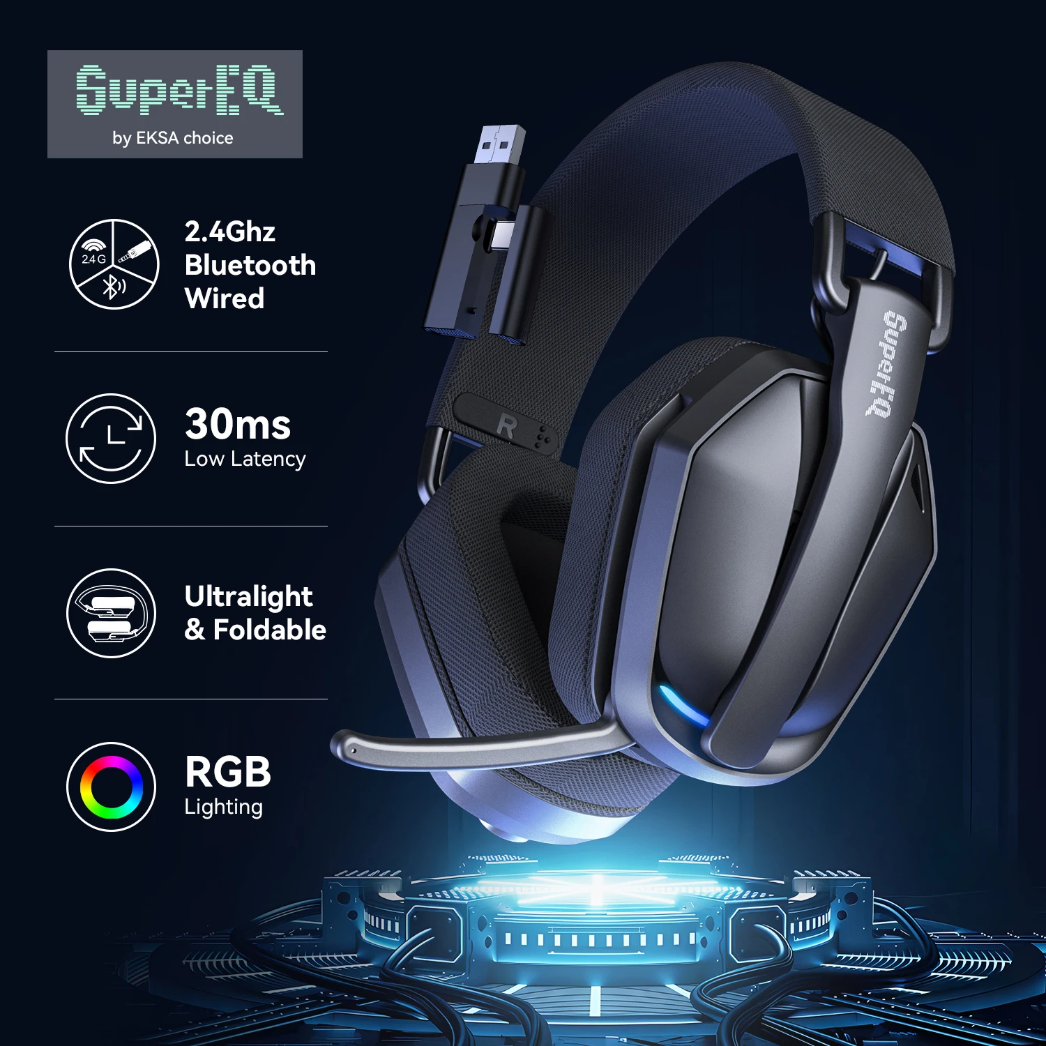 EKSA G19BT 2,4 GHz kabellose Gaming-Kopfhörer, ultraleichtes Bluetooth 5.4-Headset für Gamer mit Mikrofon für PC/PS5/Xbox