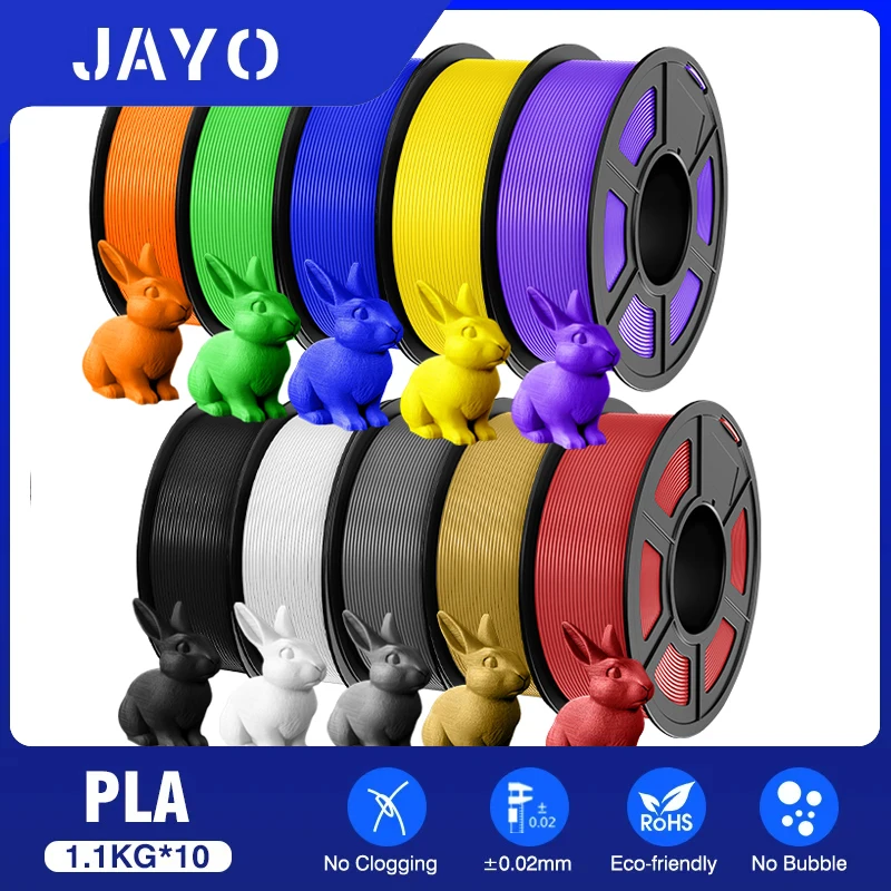 JAYO 3D-Filament PLA 8 Rollen 10 Rollen 175 mm 3D-Druck, keine Blasen, kein Zeichnen, glatt, mehrere Farben optional, 11 kg für den 3D-Druck Image