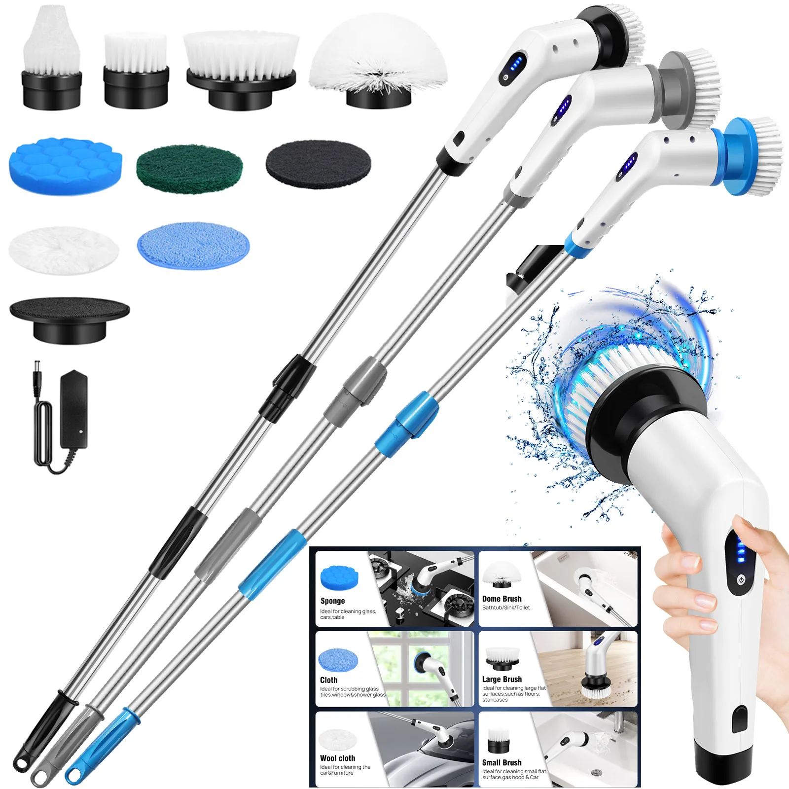 10-in-1 kabellose elektrische Reinigungsbürste, multifunktionaler Schleuderschrubber, Küche, Badezimmer, Reinigungsbürste, Drehreiniger, 3 Farben Image