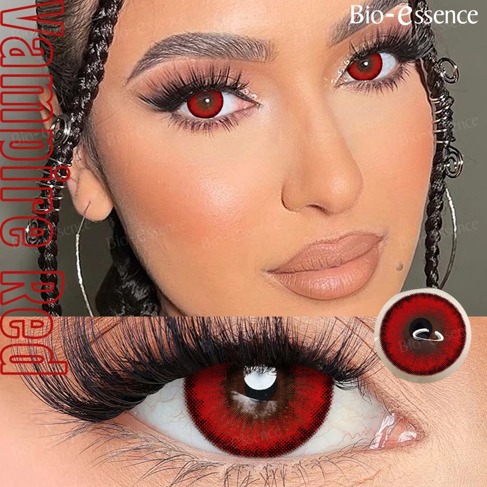 Bio-essence Kontaktlinsen 2PCS Farbige Kontaktlinsen Cosplay Rote Linsen 1 Jahr Mode Farbe Schönheit Linsen Party Nette Augenlinse Image