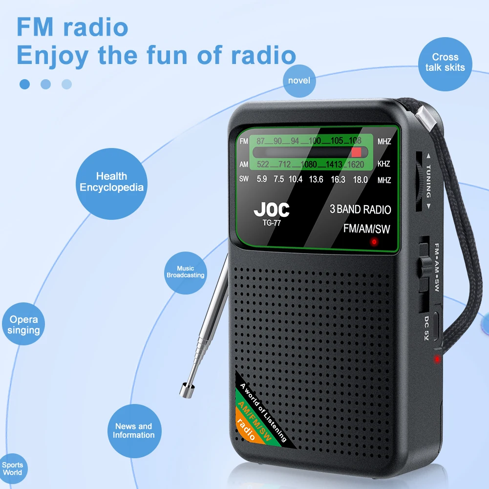 Mini-Vollband-Radio FM AM SW-Radio Eingebauter Lautsprecher Zeiger Taschen radio Typ C wiederauf lad bares Notfall-Taschen radio für ältere Menschen Image