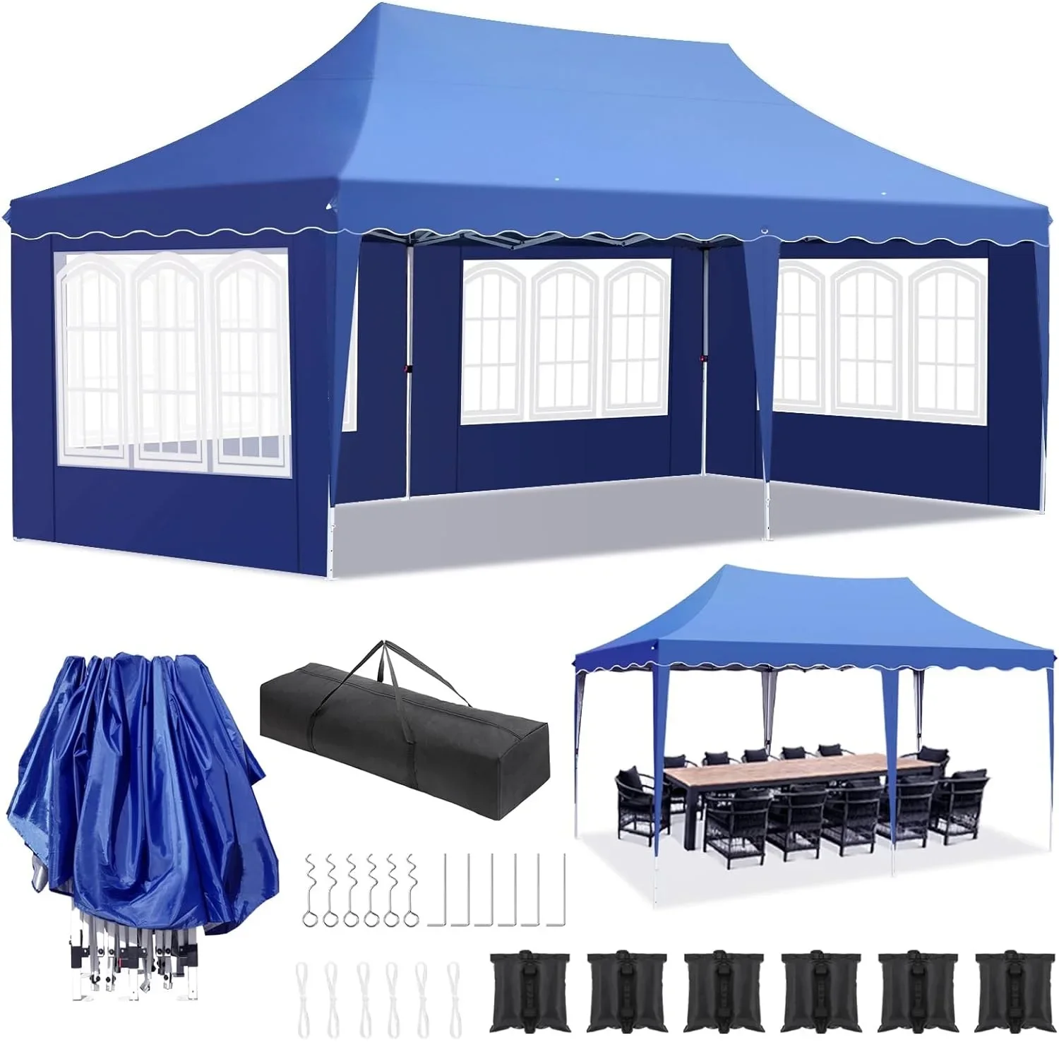 Pavillon mit 4 Seiten Pop-up-Pavillon 3m x 6m Festzelt Pavillon wasserdicht Party Zelt Allwetter Verwendung für Garten, Outdoor, Gewerbe Image