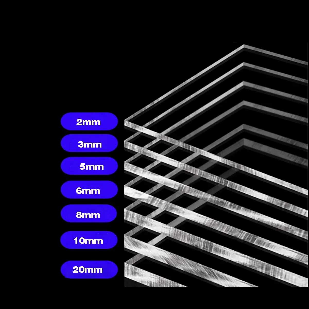 Hochtransparente Acrylplatten/transparente Plexiglasplatte, individuelle Verarbeitung, Dicke 1/2/3/4 mm, 100 x 100/200 x 200–400 x 400 mm Image