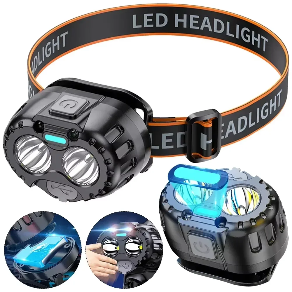 Leistungsstarke LED-Stirnlampe, IPX4, wasserdicht, Notfall-Kopf-Taschenlampe, 250 lm, XPE-LED-Stirnlampe, 500 mAh, für Outdoor, Angeln, Camping, Wandern Image