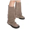 Marke Mode 2024 Neue Herbst Und Winter Runden Kopf Lange Stiefel Leder schuhe Metall Ritter Stiefel Falten Flache Stiefel Punk stil