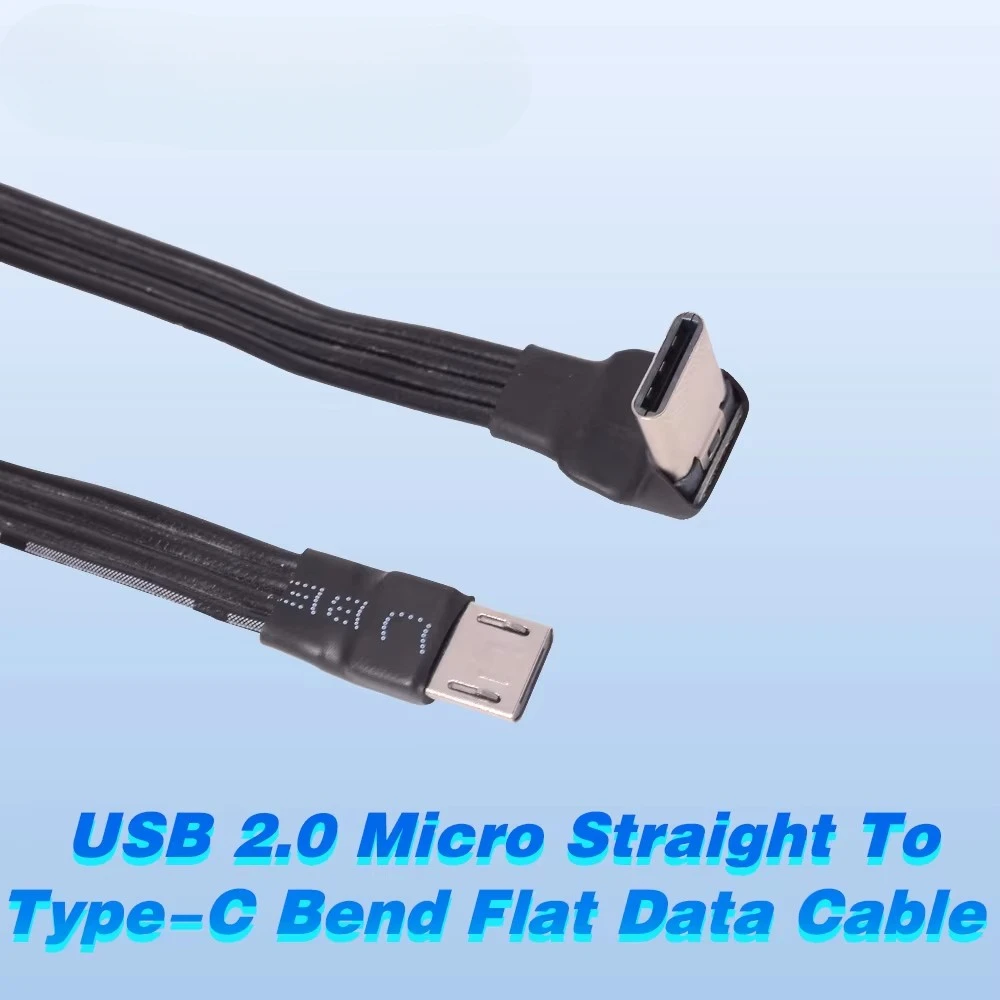 FFC USB 2.0 Typ-C Up Down Winkel 90-Grad-Stecker auf Micro-USB gerades Stecker-Flachkabel Flexible Verlängerung FPV-Adapter Datenkabel Image