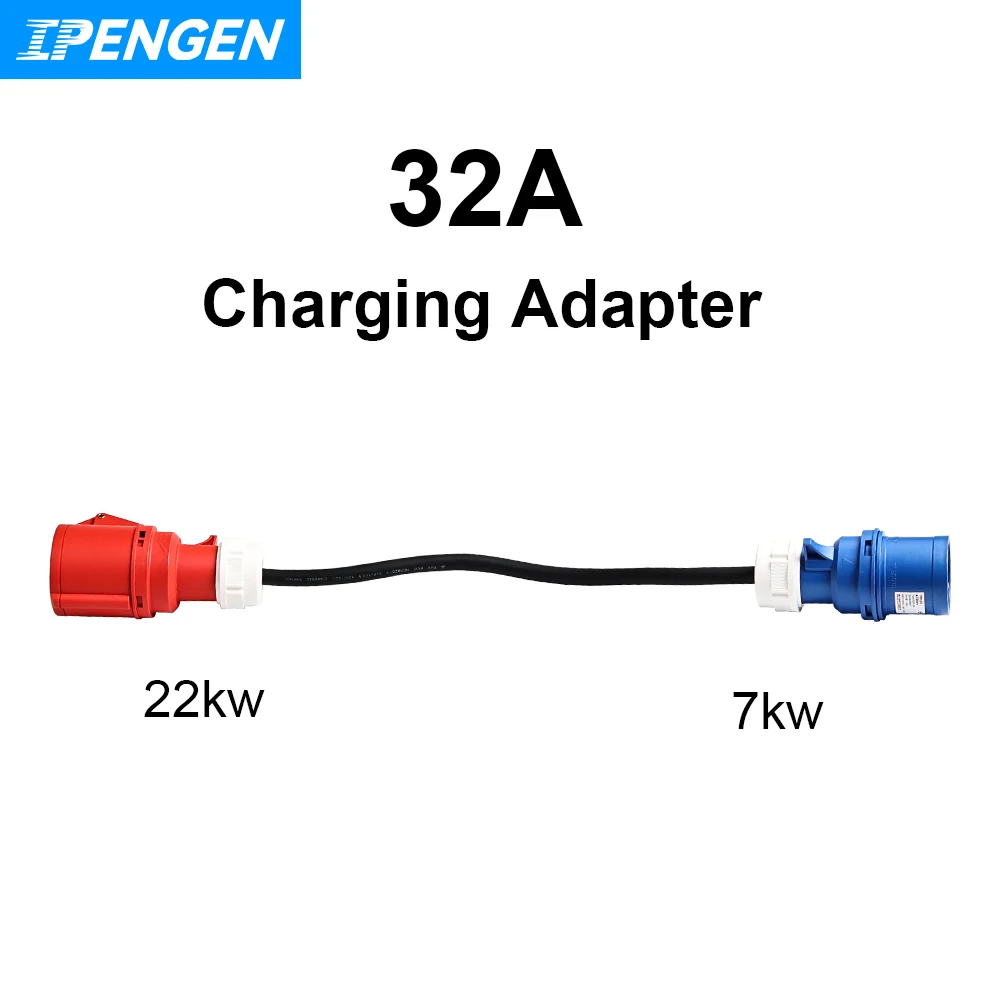 IPENGEN EV-Ladegerät-Adapter, umwandelbar, 32 A, 3-Phasen-Cee, rot auf 32 A, 1-Phasen-Cee-Blau, zum Aufladen von 22 kW Elektrofahrzeugen, Autos Image