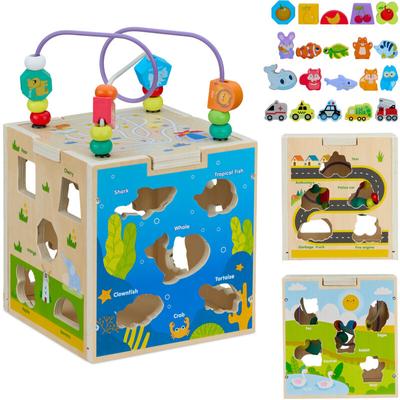 Motorikwürfel, Holz, Design b, Kinder ab 3 Jahren, Lernspielzeug für Mädchen & Jungen, Image