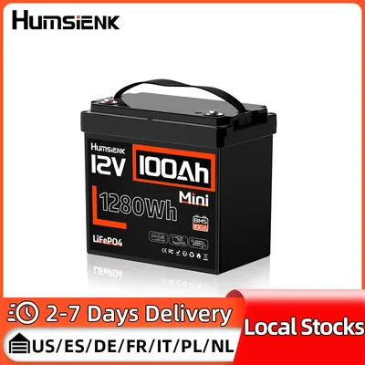 Humsienk LiFePO4 Lithium Battery 12V 100Ah Mini Rechargeable Battery Packs For RV/ Trolling Motor/