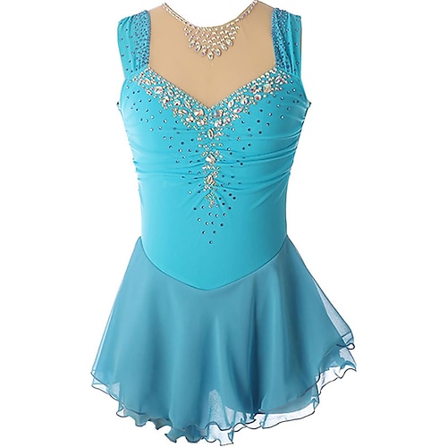 Eiskunstlaufkleid Damen Mädchen Eislaufen Kleid Schwarz Rot Blau Asymmetrischer Saum Netzstoff Hohe Elastizität Training Wettbewerb Eiskunstlaufkleidung Klassisch Kristall / Strass Ärmellos Eislaufen Image