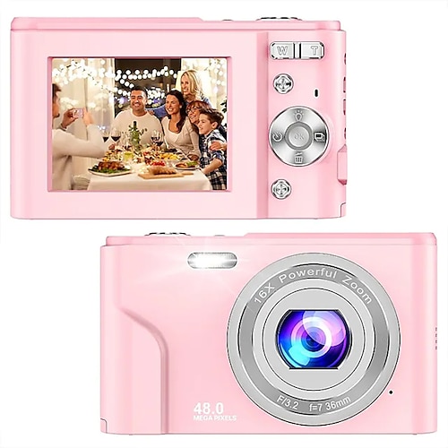 Digitalkamera 1080p 48 Megapixel Vlogging-Kamera mit 16-fachem Digitalzoom kompakte tragbare Minikameras für Anfänger Geburtstagsgeschenk