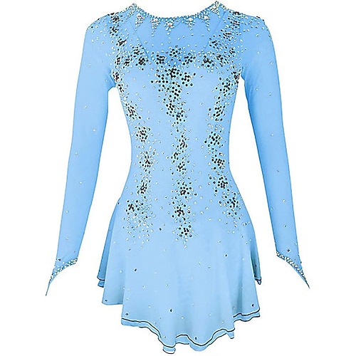 Eiskunstlaufkleid Damen Mädchen Eislaufen Kleid Weiß Rot Blau Patchwork Asymmetrischer Saum Spandex Hohe Elastizität Training Wettbewerb Eiskunstlaufkleidung Klassisch Kristall / Strass Langarm Image