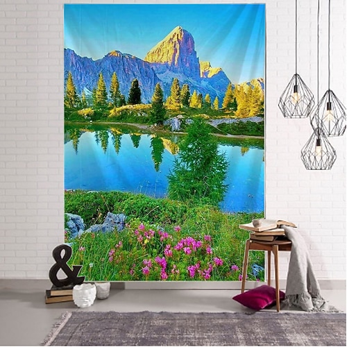 schöne landschaft schloss schiff wandbehang wandteppich art deco decke vorhang hängen hause schlafzimmer wohnzimmer dekor Image