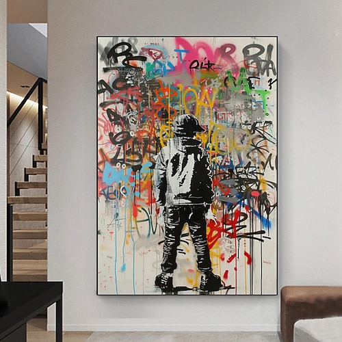 Arte murale pittura graffiti a olio dipinta a mano decorazione murale moderna unica per la casa arte su tela di strada arte murale graffiti tela arrotolata (senza cornice)