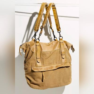 Free People Bags | Free People Iris Canvas Leather Convertible Backpack Shoulder Bag Army Drab | Color: Green/Tan | Size: Os