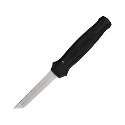 Piranha Knives Auto Rated-R OTF Automatic Folding Knife 3.5in 154CM Tanto Blade Stonewash Finish Black Aluminum Handle P-19TBK
