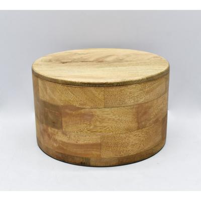 Large Cylindrical Wooden Box with Lid - 10" - Brown