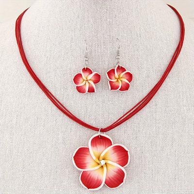 TEMU Korean Style Elegant Hawaii Soft Pottery Flower Design Necklace & Earrings Jewelry Set Female Ornament