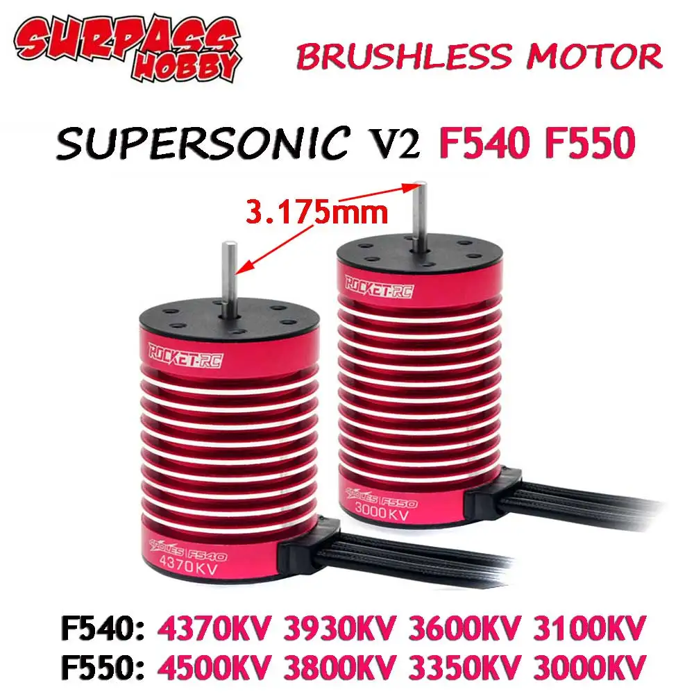 SURPASS HOBBY V2 Supersonic Bürstenloser Motor F540 F550 3930/3800/3600KV 3,175 mm Welle mit Temperatursensor für 1/10 Tamiya RC Auto