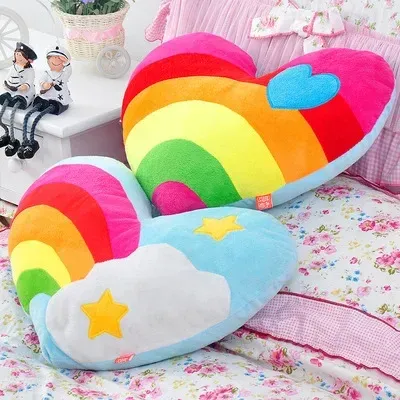 Kreatives Regenbogen-Liebes-Herz-Kissen, Sofakissen, Wolke, herzförmiges Paar, flauschiges Kissen, weiches Plüschkissen, glatter Stoff Image