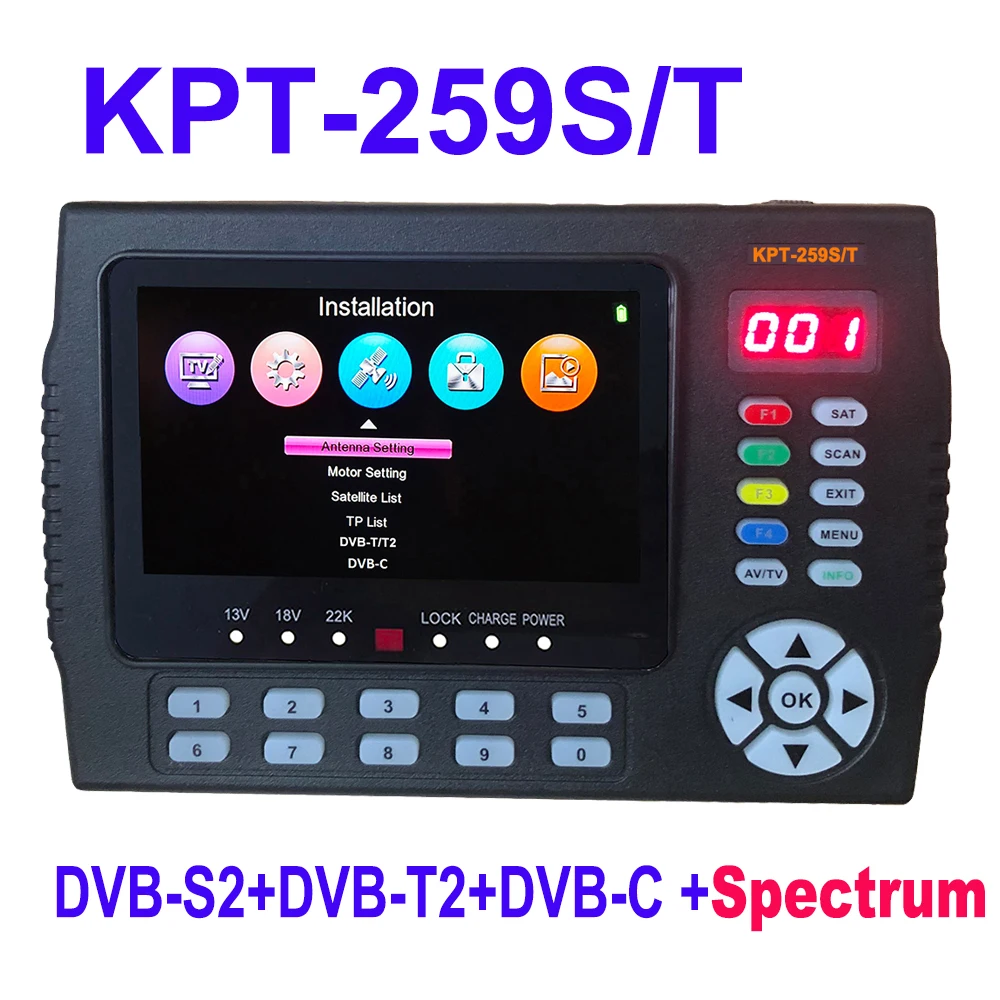 KPT-259ST Satellitenfinder Dvb-s2 Dvb-t2 Dvb-c Finder Meter Satelliten-TV-Receiver Spektrumanalyse TV-Receiver Image