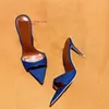 Blue Denim One-Strap Hausschuhe spitze Zehen Stöckels chuhe Damen Panto letten Sommer neue elegante Schuhe plus Größe 44 außen Slip on