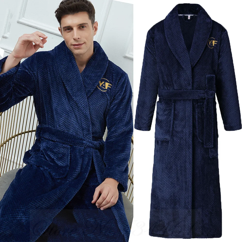 Oversize 3XL 4XL Winter Verdicken Warme Nachtwäsche Kimono Bademantel Kleid Flanell Männer Lange Robe Lose Korallen Fleece Homewear Loungewear Image
