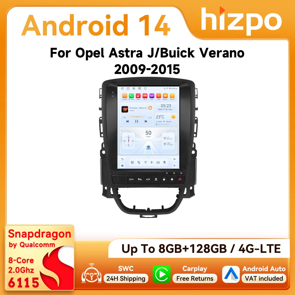 9,7-Zoll Hizpo CarPlay Android Autoradio für Opel Astra J Buick Verano 2009 - 2015 Tesla-Style Bildschirm GPS DSP 360CAM Snapdragon6115 Image