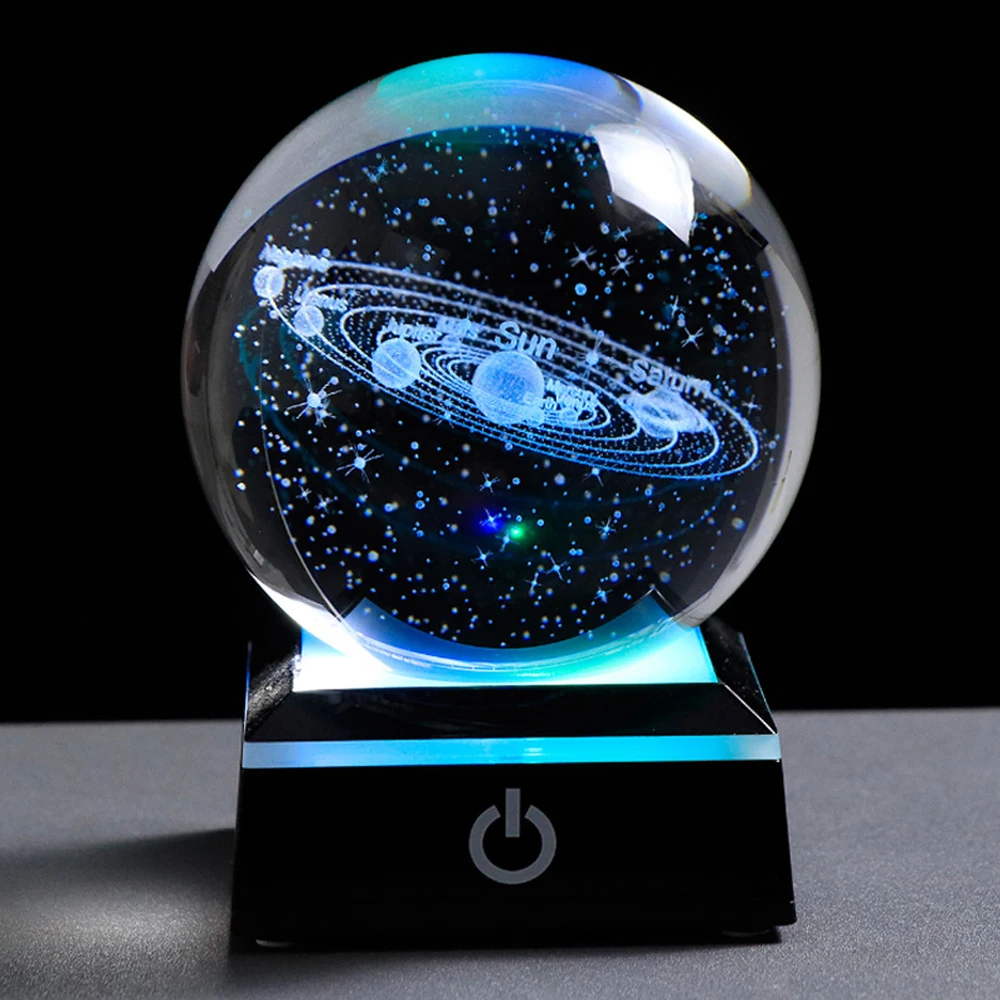 USB Nachtlicht LED Kristallkugel Tischlampe 3D Mond Planet Galaxy Dekor für Zuhause Tischlampe Party Spielzeug für Kinder Erwachsene Weihnachtsgeschenke