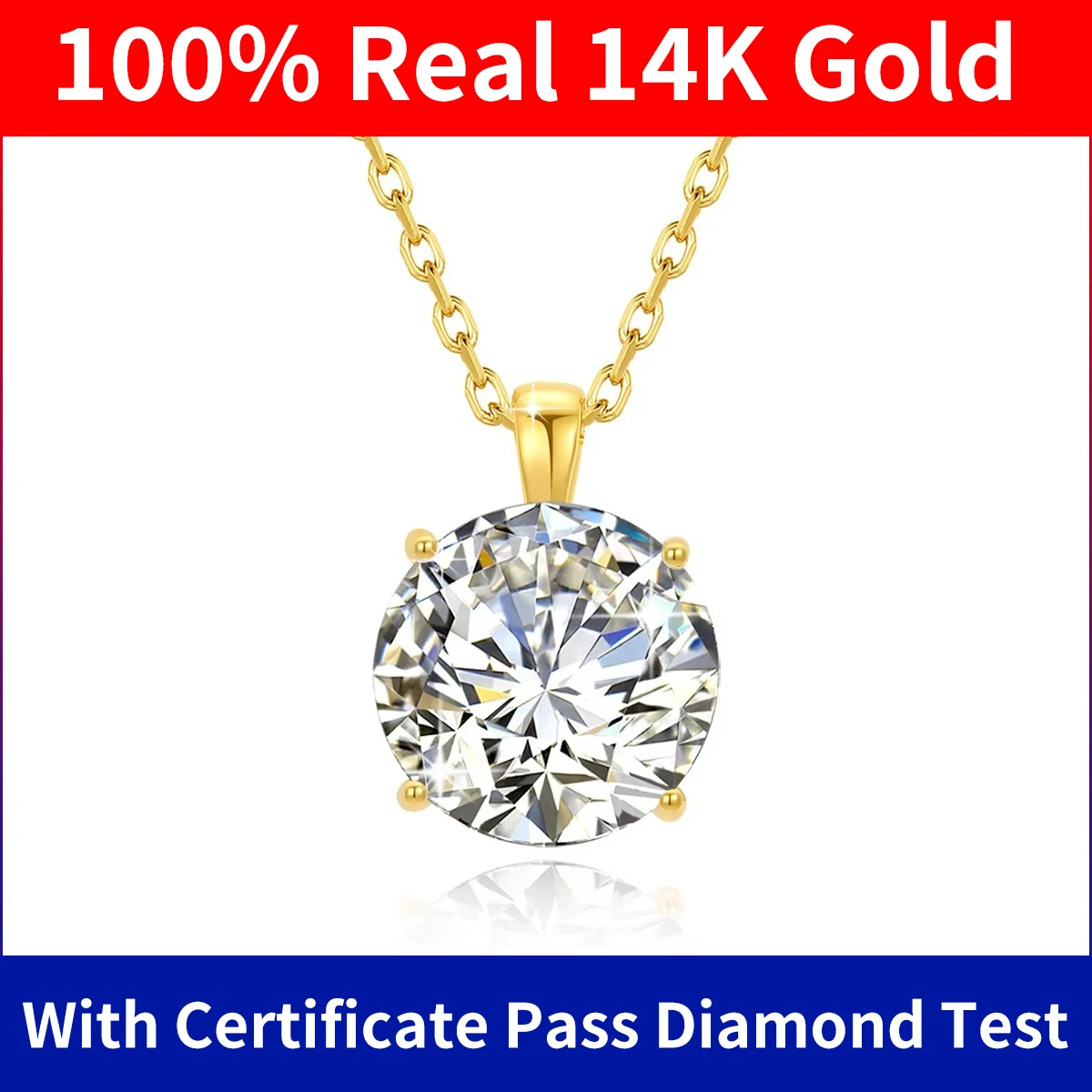 Szjinao 100% Real 14k Gold Moissanit Halskette Für Frauen 6,5mm 1,0 ct D Farbe AU585 K Gold Luxus Anhänger Zertifiziert Großhandel Image