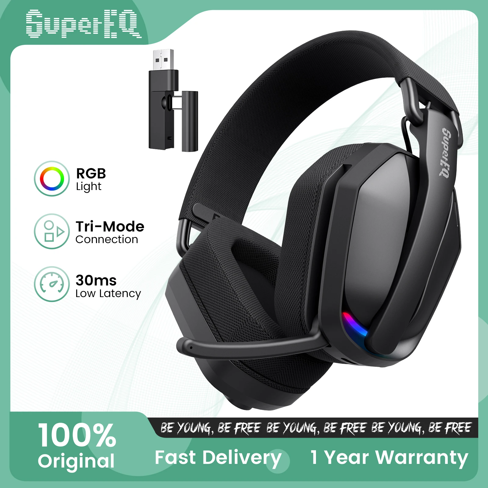 Oneodio G19BT 2,4G Wireless Gaming Headset mit Mikrofon USB/Typ C Sender Over-Ear RGB Kopfhörer für PS5/PS4/PC/Telefon