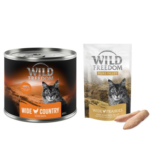 Wild Freedom Kombi-Paket: Adult Nassfutter + Filet Snacks - 24 x 200 g Wide Country: Huhn pur + 3...