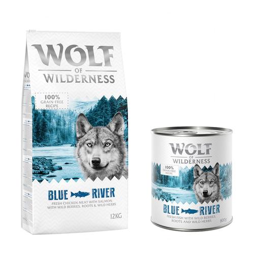 Wolf of Wilderness Kombi-Paket: Adult Trockenfutter + passende Nassfutter - 12 kg Blue River -...